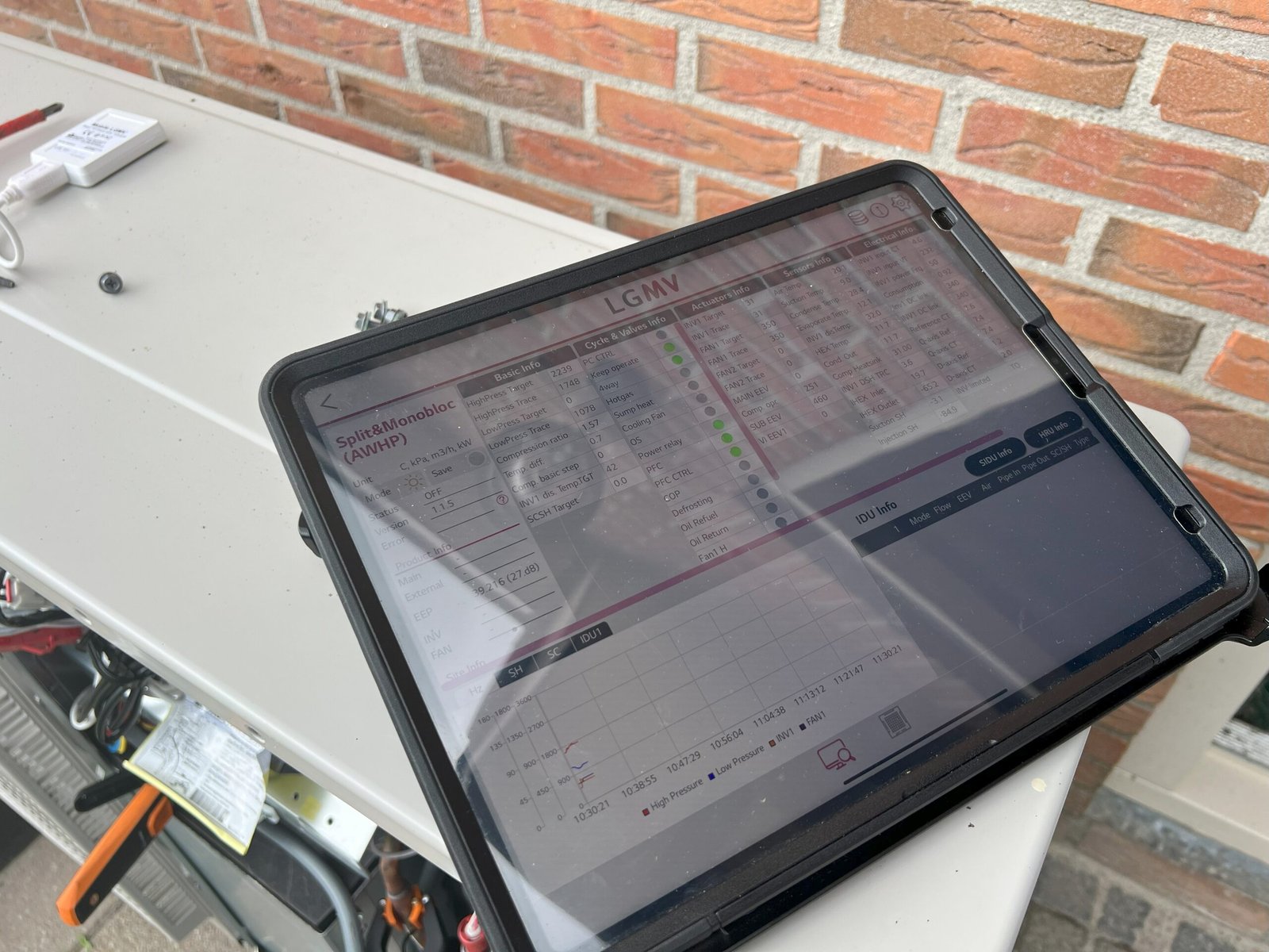 LGMV uitlezen van een LG ThermaV warmtepomp tijdens functietest